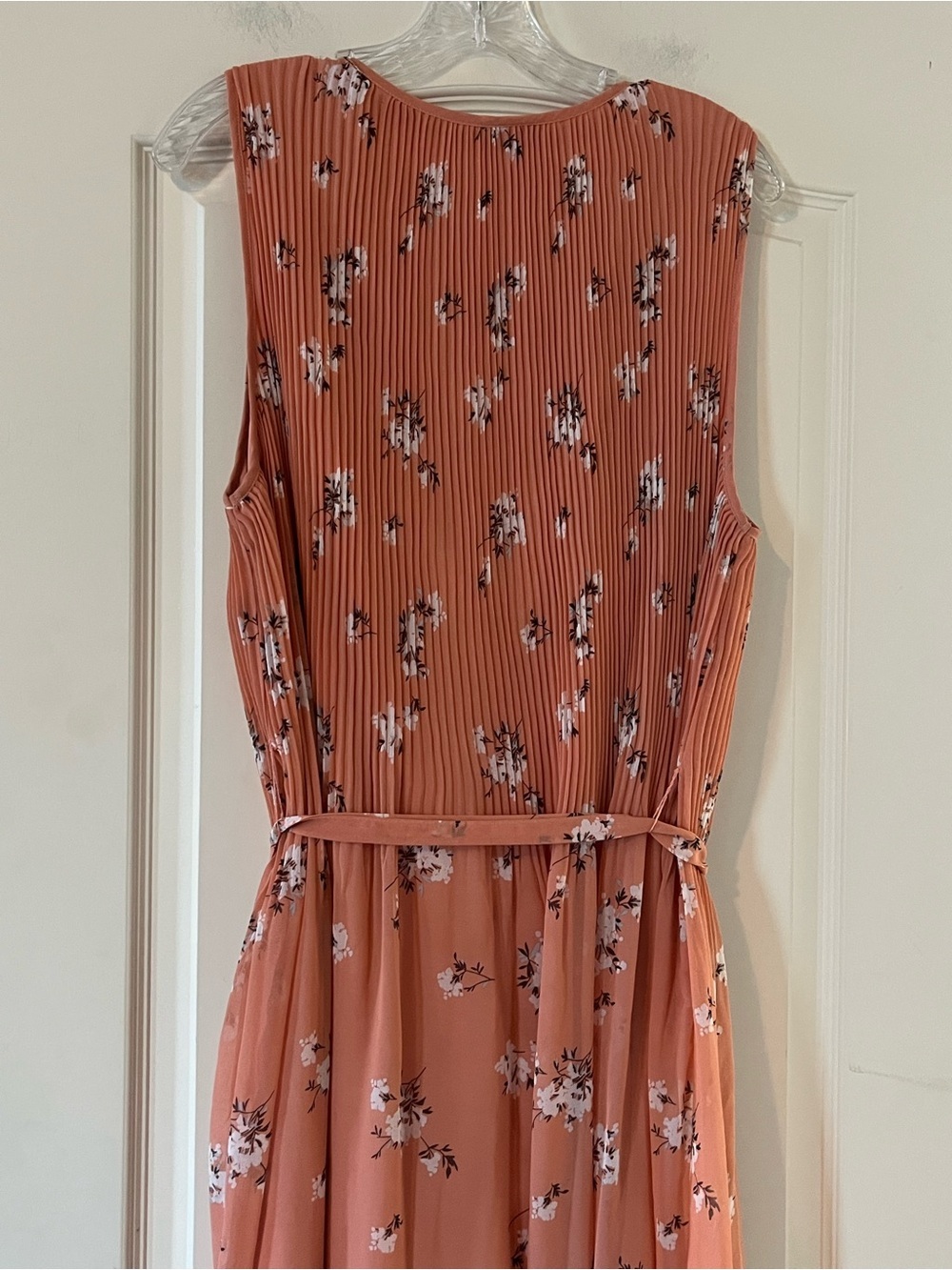 Ava & Viv Dusty Coral Floral Pleated Midi Asymmetrical Lined Dress Size 1X - Picture 9 of 16